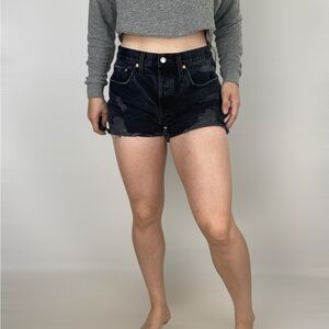LEVIS Original Fit‎ High Rise Woman’s Distressed Cut Off Denim Shorts Black